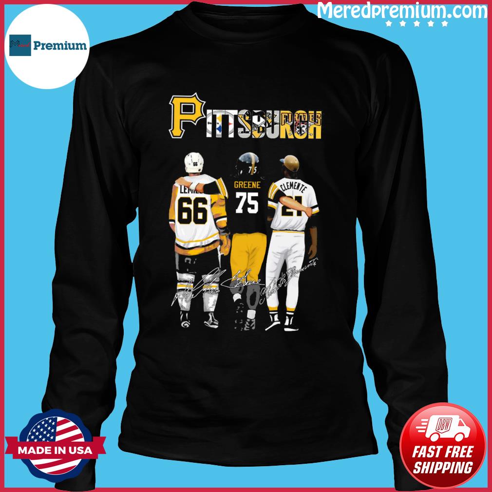 Pittsburgh Sports With Mario Lemieux Joe Greene And Clemente Jersey  Signatures Shirt - Limotees