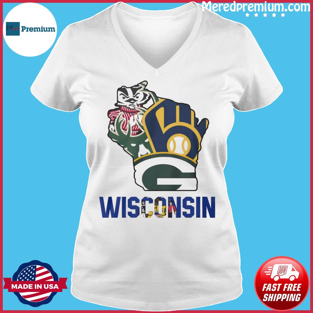 WISCONSIN TRI-LOGO MILWAUKEE BREWERS, BADGERS, PACKERS - ASH T-SHIRT - MD -  3X