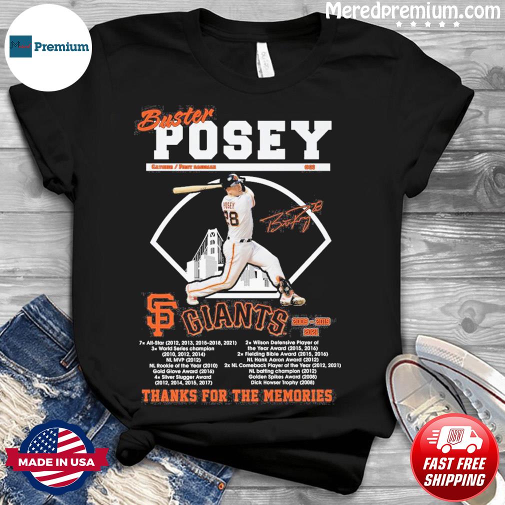 28 Buster Posey San Francisco Giants 2009 2021 thank you for the memories  signature shirt, hoodie, sweater, long sleeve and tank top