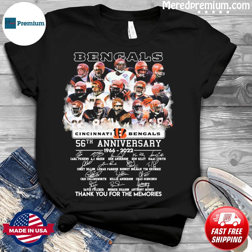 Cincinnati Bengals Anniversary 1966 2021 signatures thank you for the  memories shirt, hoodie, sweater and long sleeve