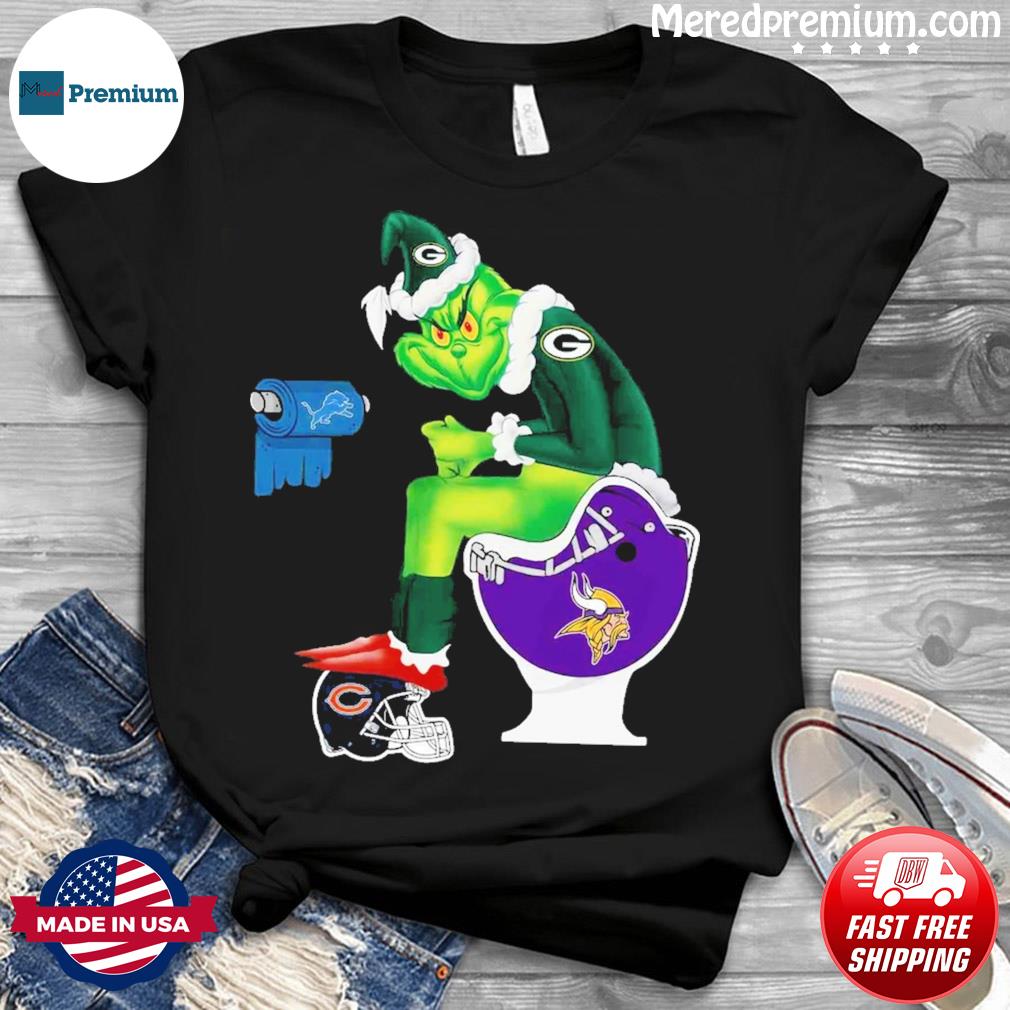 The Grinch Minnesota Vikings Shit On Toilet Green Bay Packers Christmas T- Shirt - Kaiteez