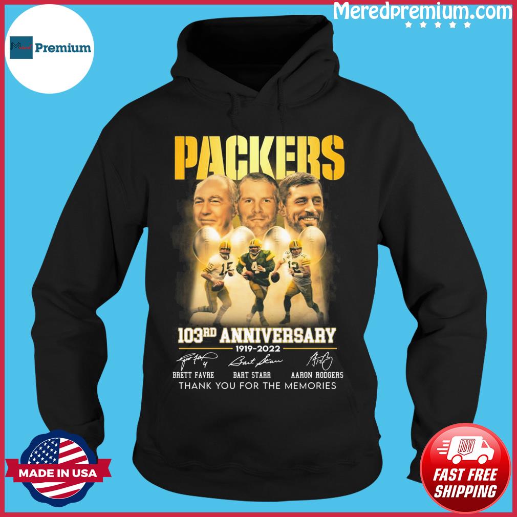 Green Bay Packers 103rd anniversary 1919 2022 thank you for the memories  shirt, hoodie, sweater, long sleeve and tank top