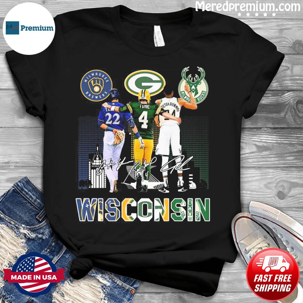The Wisconsin Christian Yelich Brett Favre And Giannis Antetokounmpo  Signatures T-Shirt, hoodie, sweater, long sleeve and tank top