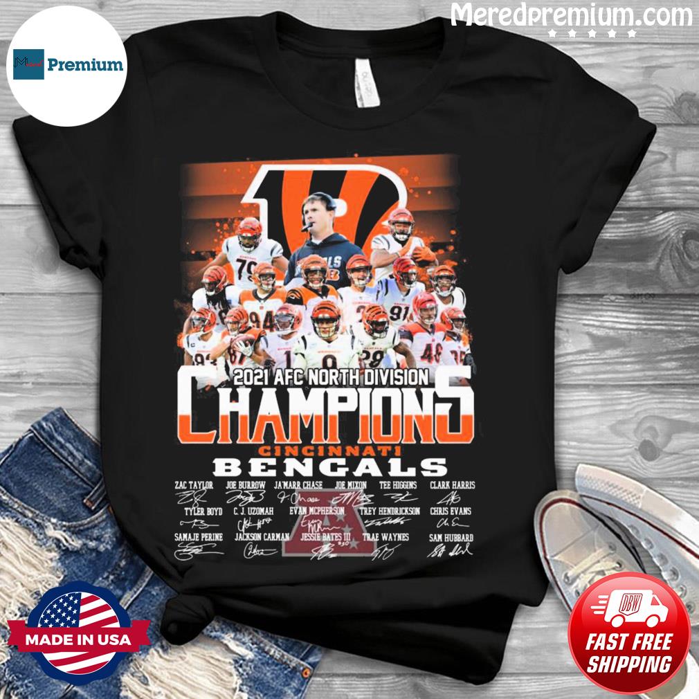 Cincinnati Bengals Team 2021 AFC North Division Champions Signatures  Shirt,Sweater, Hoodie, And Long Sleeved, Ladies, Tank Top