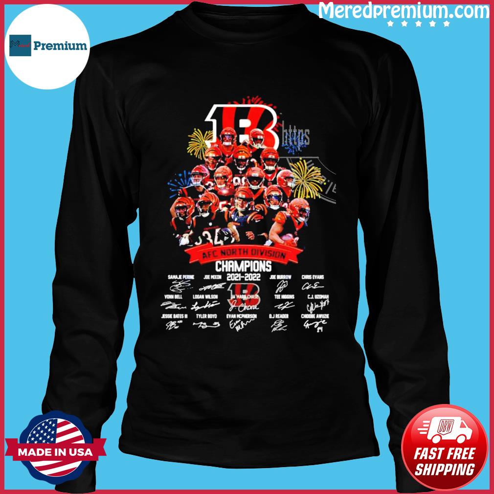 Cincinnati Bengals Team Football 2021 AFC North Division Champions  signatures shirt, hoodie, sweater, long sleeve and tank top