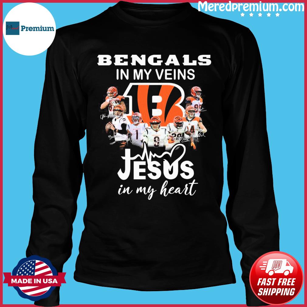 Cincinnati Bengals Logo 2023 In My Veins Jesus In My Heart Shirt