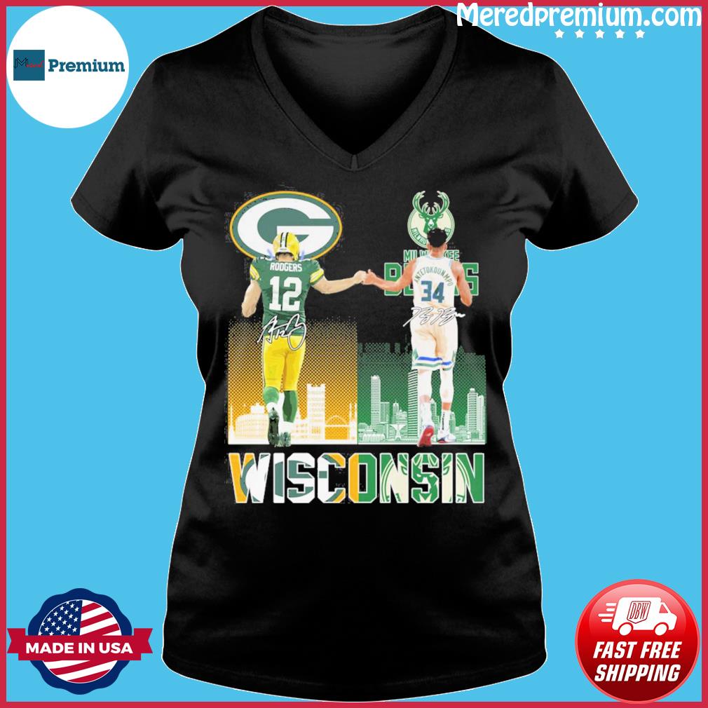 Champions Milwaukee Bucks Giannis Antetokounmpo Green Bay Packers Aaron  Rodgers shirt, hoodie, sweater, long sleeve and tank top