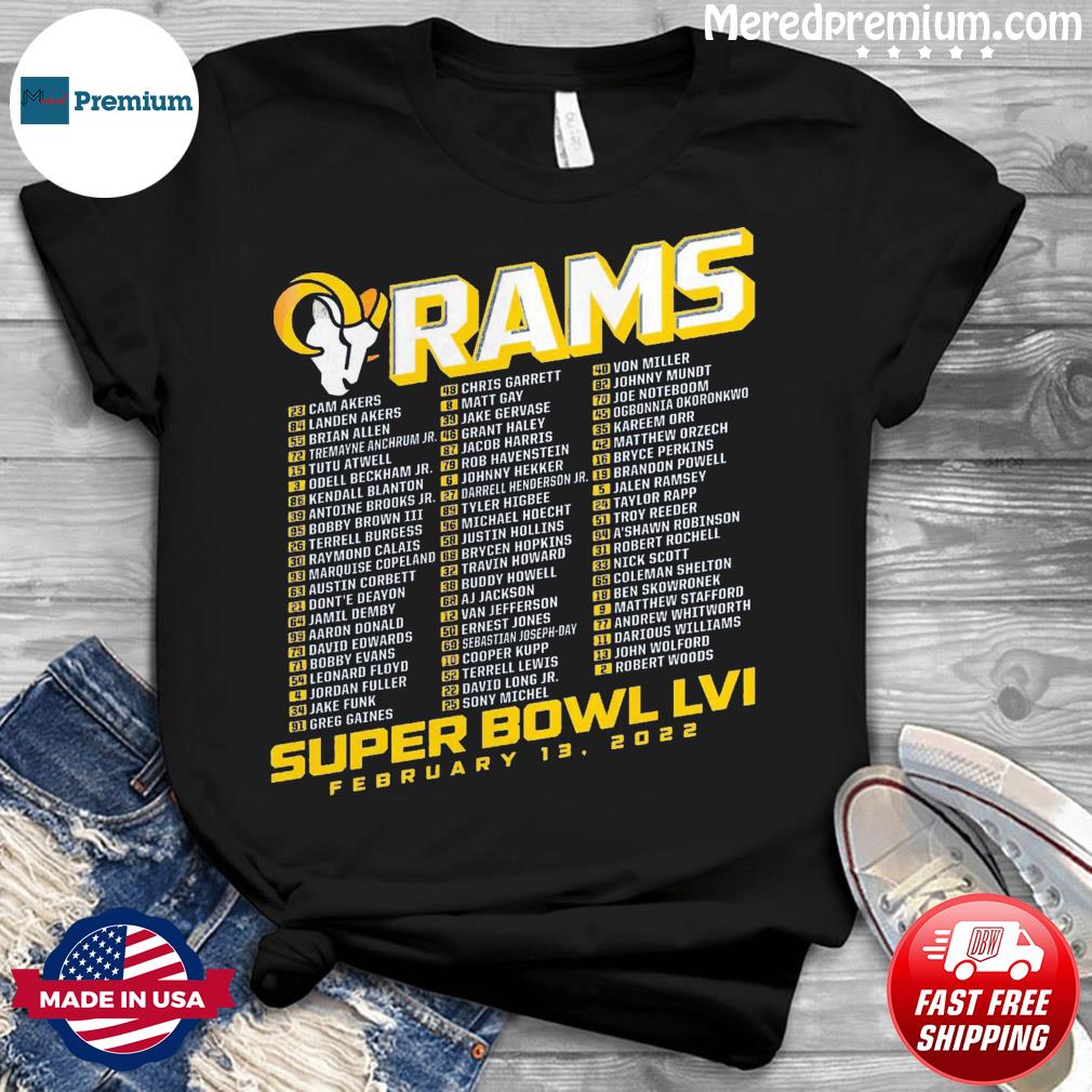 Los Angeles Rams Super Bowl LVI Bound Tilted Roster T-Shirt