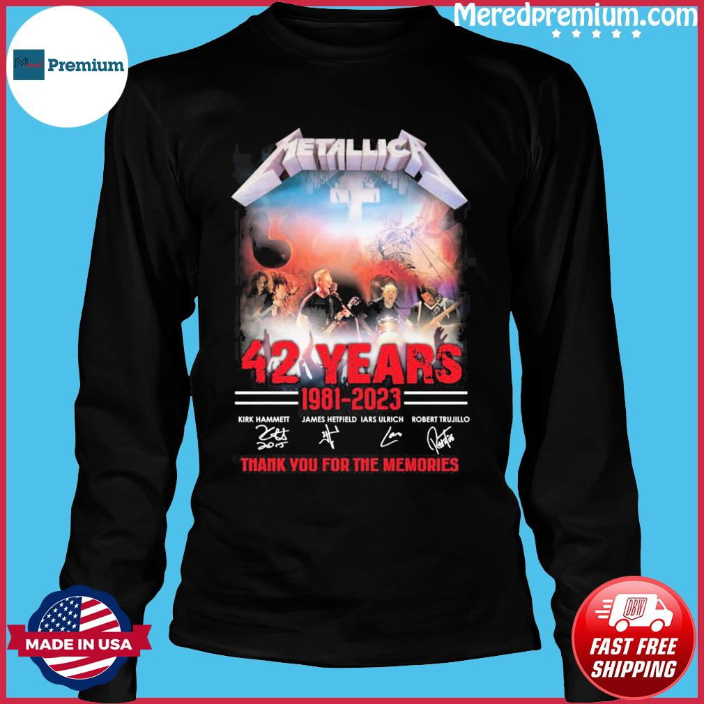 Official Metallica 42 Years 1981-2023 Guitar signatures shirt, hoodie,  longsleeve, sweatshirt, v-neck tee