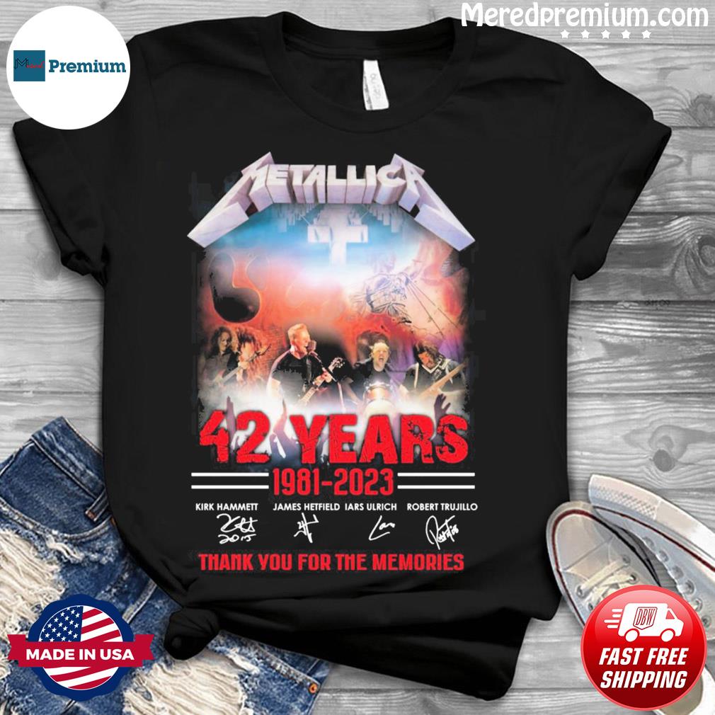 Official Metallica 42 Years 1981-2023 Guitar signatures shirt, hoodie,  longsleeve, sweatshirt, v-neck tee