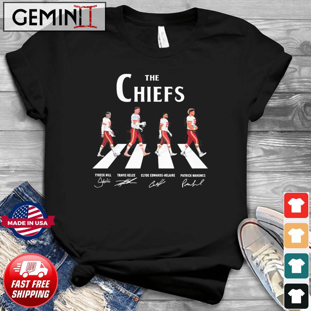 The Chiefs Tyreek Hill Travis Kelce Clyde Edwards-Helaire Patrick Mahomes  abbey road signatures shirt, hoodie, sweater, long sleeve and tank top