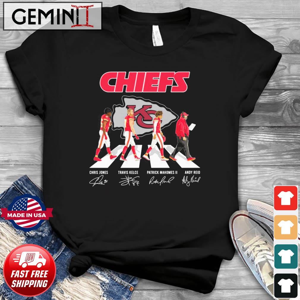 The Kansas City Chiefs Travis Kelce Chris Jones Patrick Mahomes Andy Reid  signatures photo design t-shirt, hoodie, sweater, long sleeve and tank top