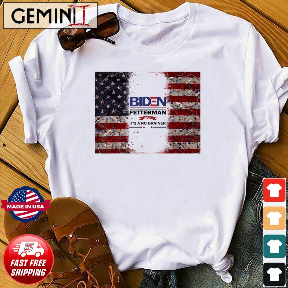 Biden Fetterman 2024 It’s a No Brainer Vintage US Flag T-Shirt