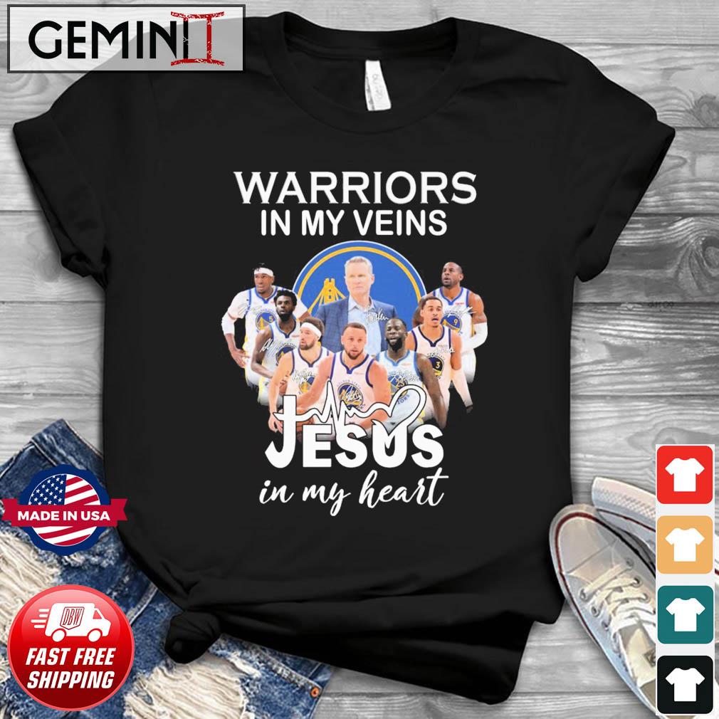 NBA Golden State Warriors In My Veins Jesus In My Heart Signatures Shirt