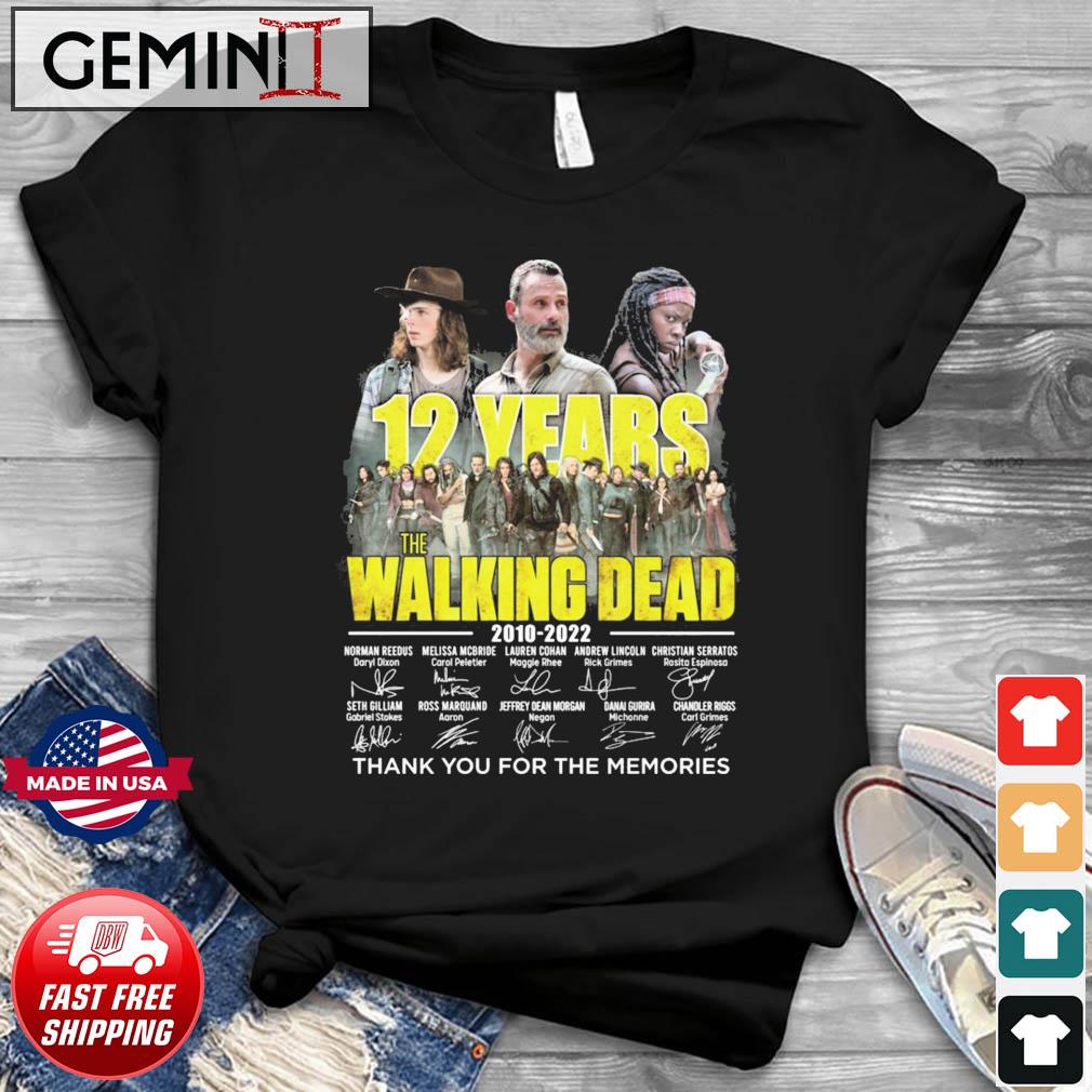 Official 12 Years The Walking Dead 2010-2022 Thank You For The Memories Signatures Shirt