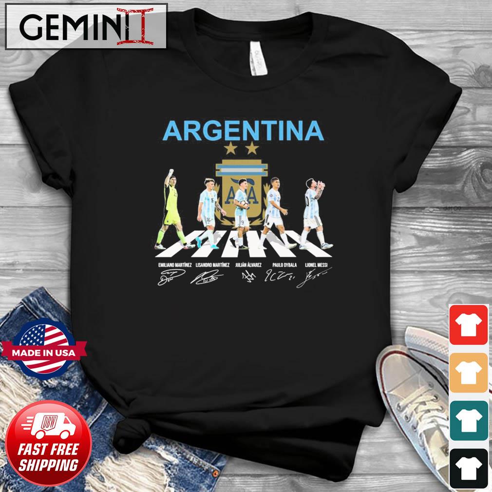 Top argentina Martinez, Alvarez And Dybala And Messi Abbey Road Signatures Shirt