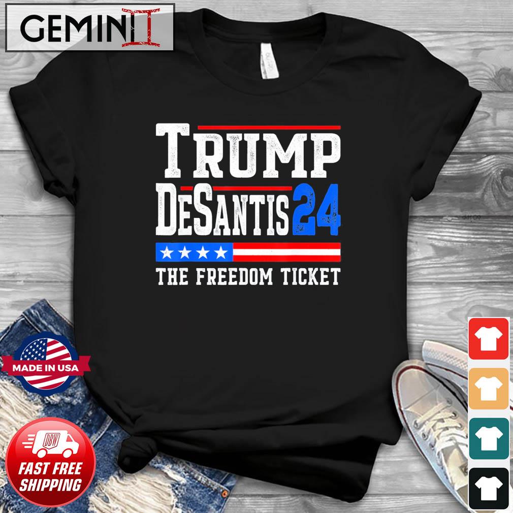 Trump Desantis 2024 The Freedom Ticket Patriotic USA Flag T-Shirt