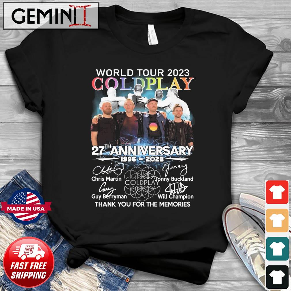 World Tour 2023 Coldplay 27th Anniversary 1996-2023 Thank You For The Memories Signatures Shirt