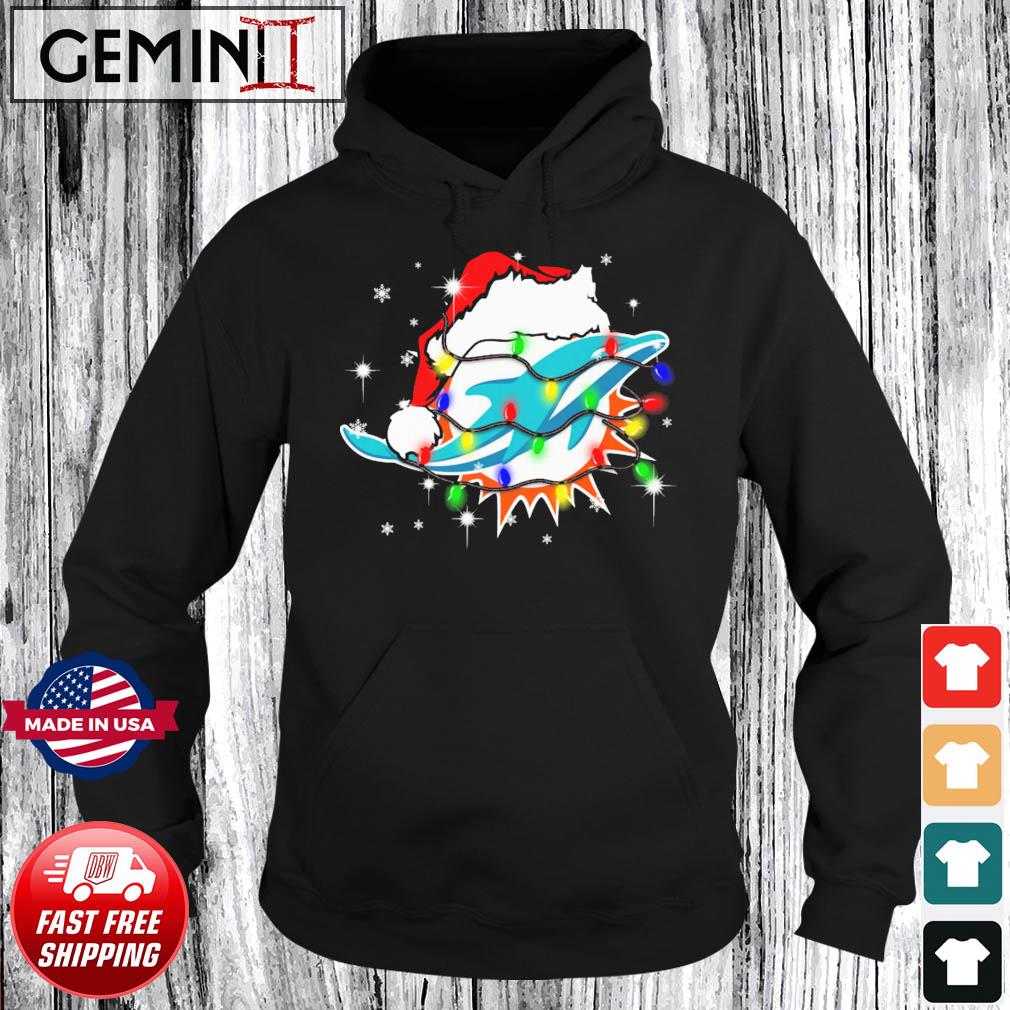 Miami Dolphins Santa Hat Christmas Light Shirt, hoodie, sweater