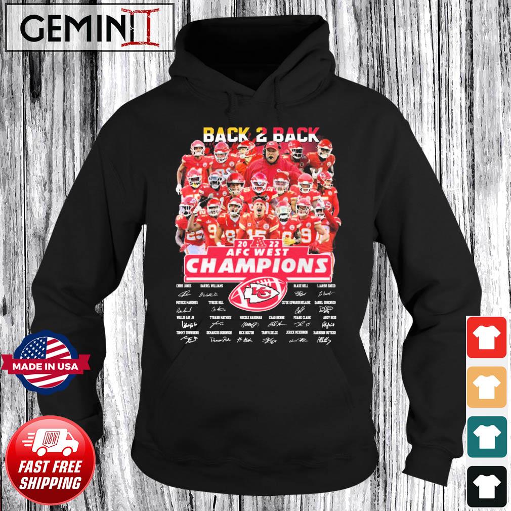 Kansas City Chiefs Back To Back 2022 AFC West Champions Signatures Shirt,  hoodie, longsleeve tee, sweater