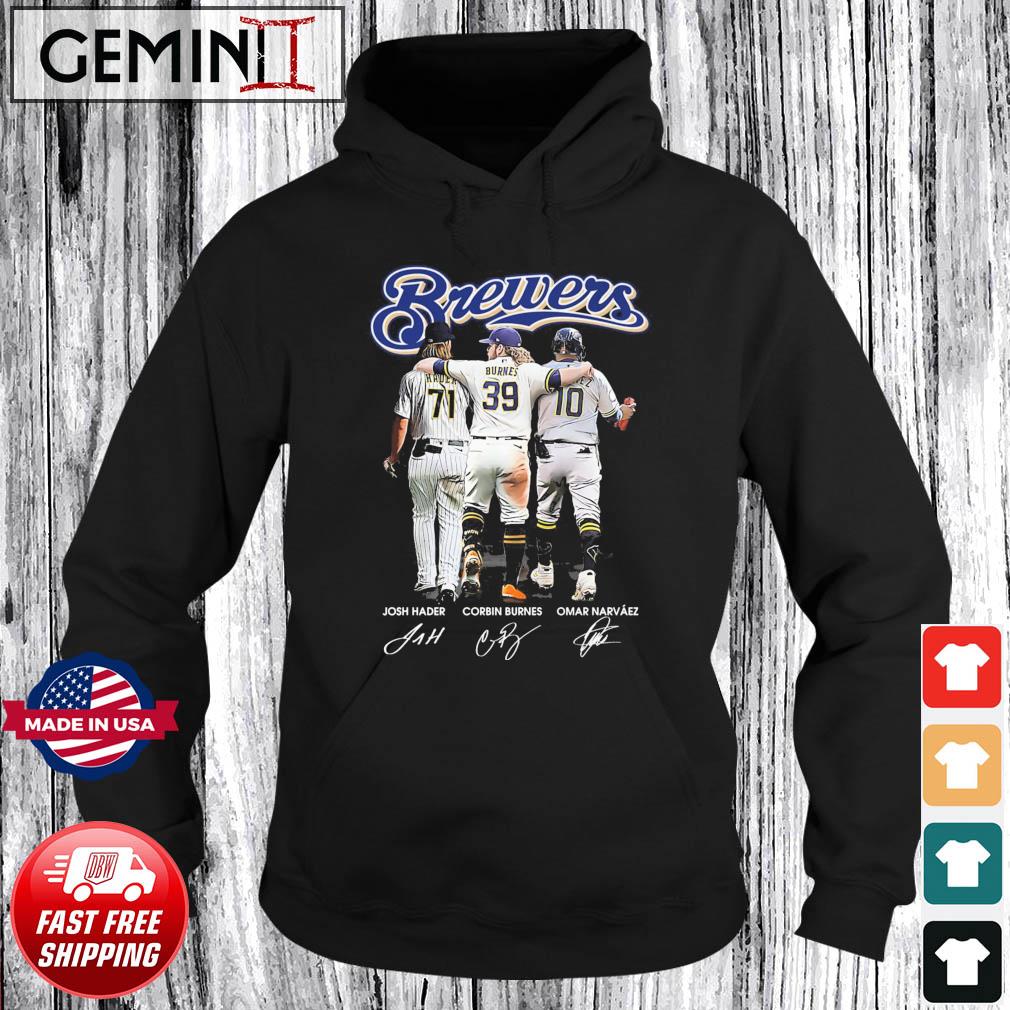 Nice milwaukee Brewers Josh Hader Corbin Burnes And Omar Narvaez Signatures  shirt, hoodie, sweater, long sleeve and tank top