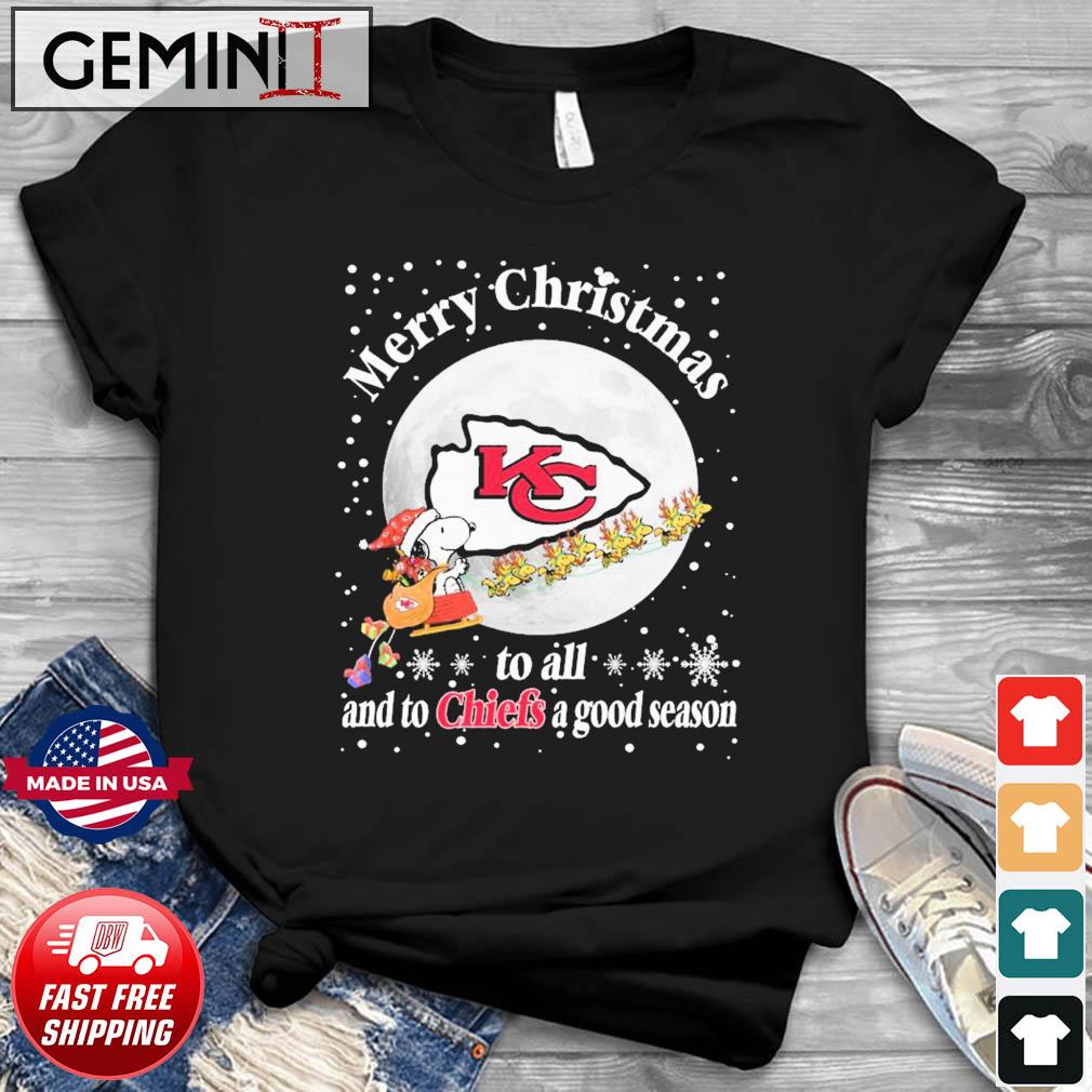 Santa Snoopy And Woodstock Merry Christmas To All And To Chiefs A Good Season Shirt
