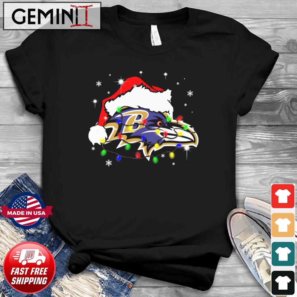 Baltimore Ravens Santa Hat Christmas Light Shirt