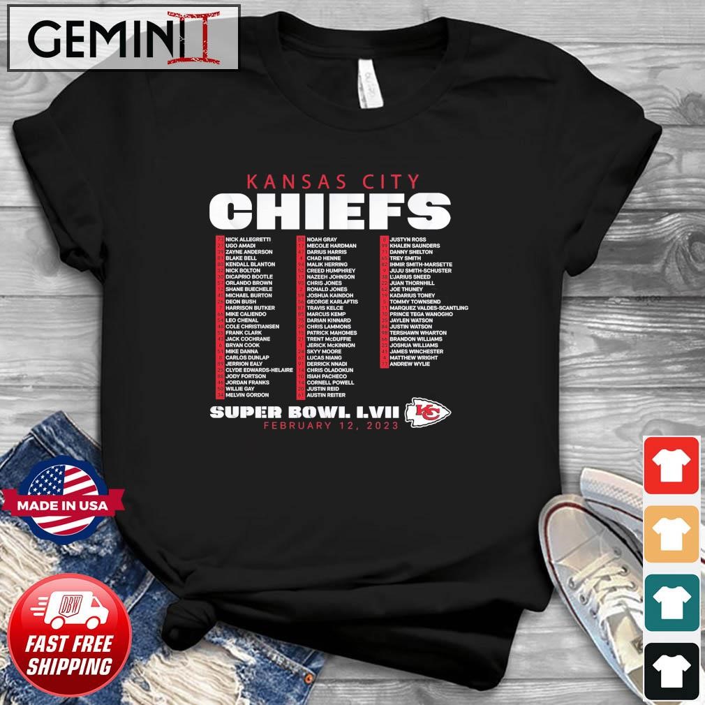 Kansas City Chiefs Super Bowl LVII Varsity Team Roster Shirt