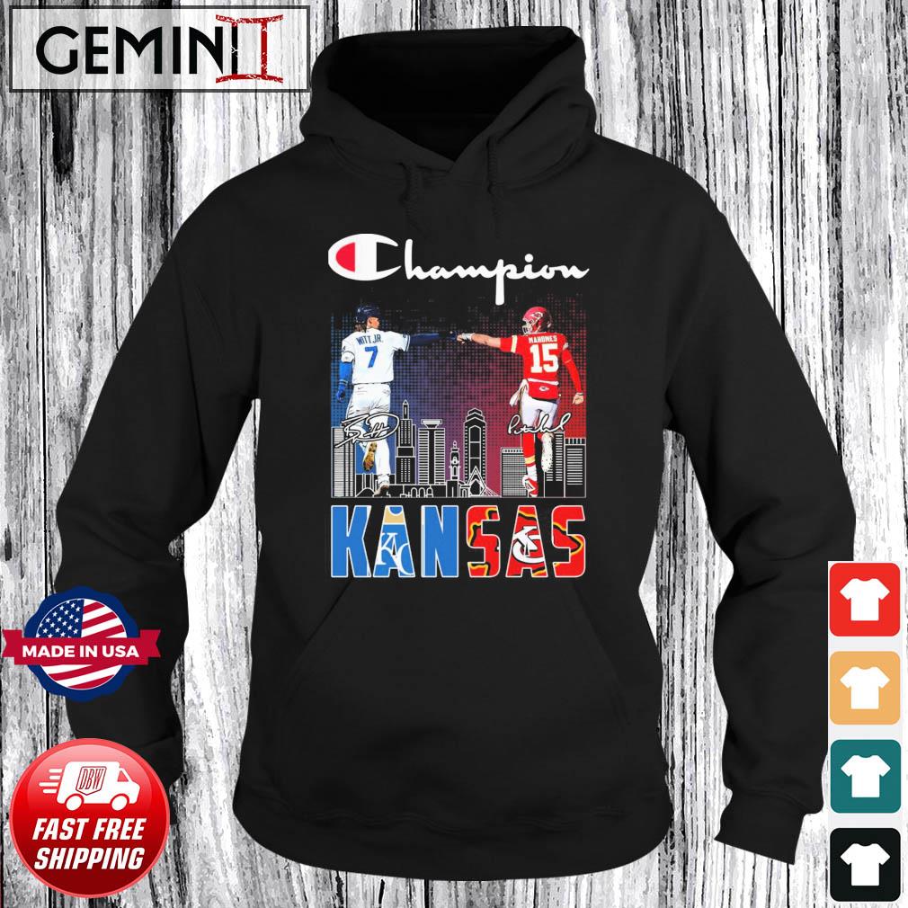 Champion Bobby Witt Jr And Patrick Mahomes Kansas Skyline Signatures Shirt Hoodie