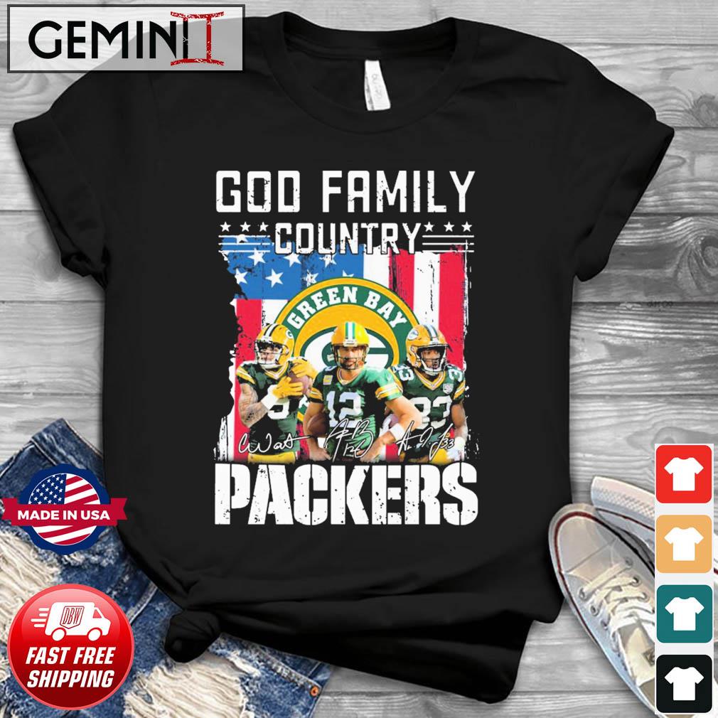 God Family Country Green Bay Packers American Flag Signatures Shirt