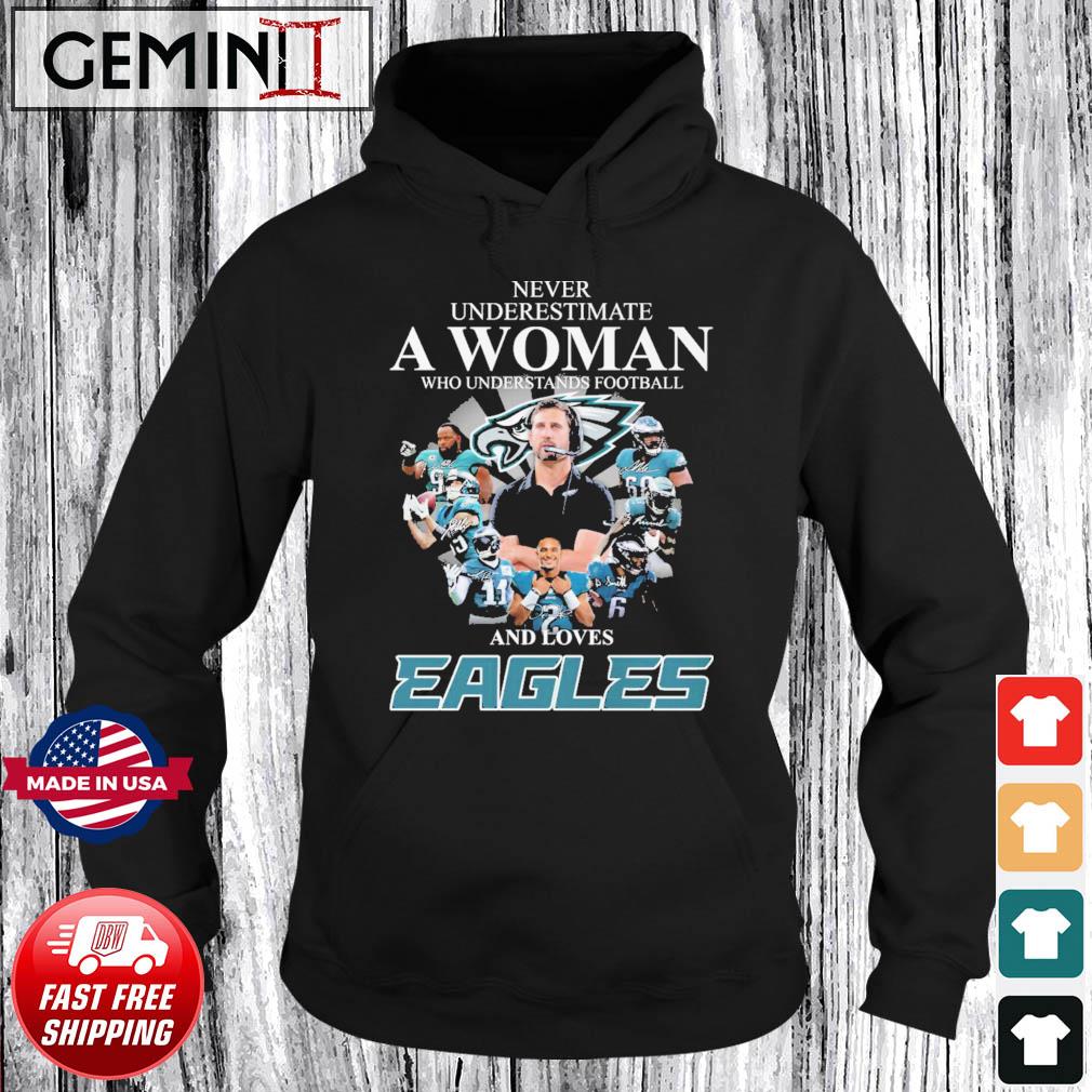 Never Underestimate A Woman Who Understands Football And Loves Eagles NFC Championship Signatures Shirt Hoodie