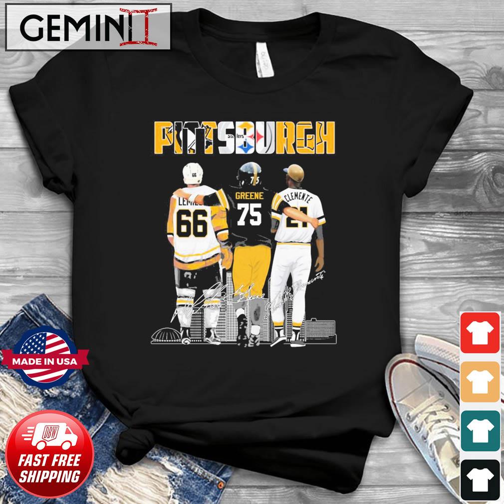 Pittsburgh sports team, Mario Lemieux Penguins, Ben Roethlisberger Steelers  and Clemente Pirates champions signatures shirt, hoodie, sweater, long  sleeve and tank top