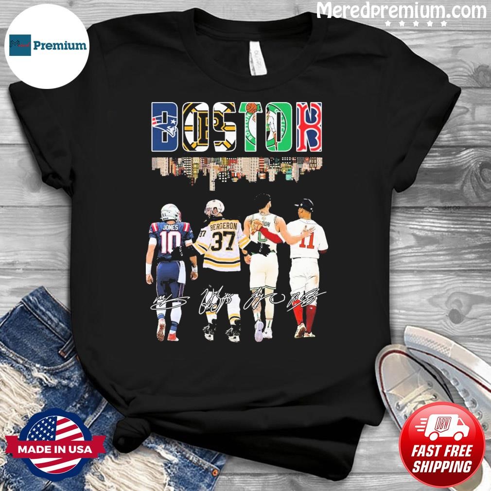 Boston Skyline Sport Teams Players Signatures Shirt Boston Bruins