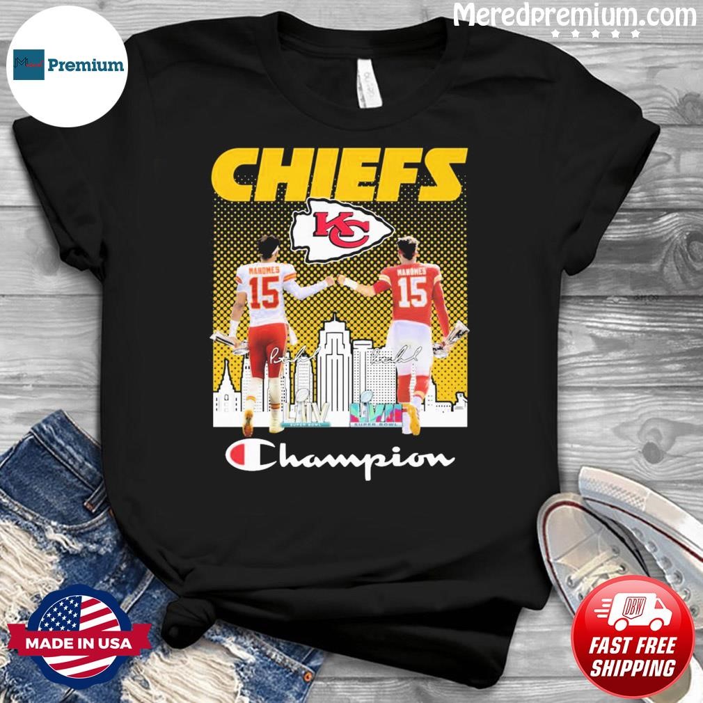 Champion Patrick Mahomes SB LIV and Patrick Mahomes SB LVII Signatures Shirt