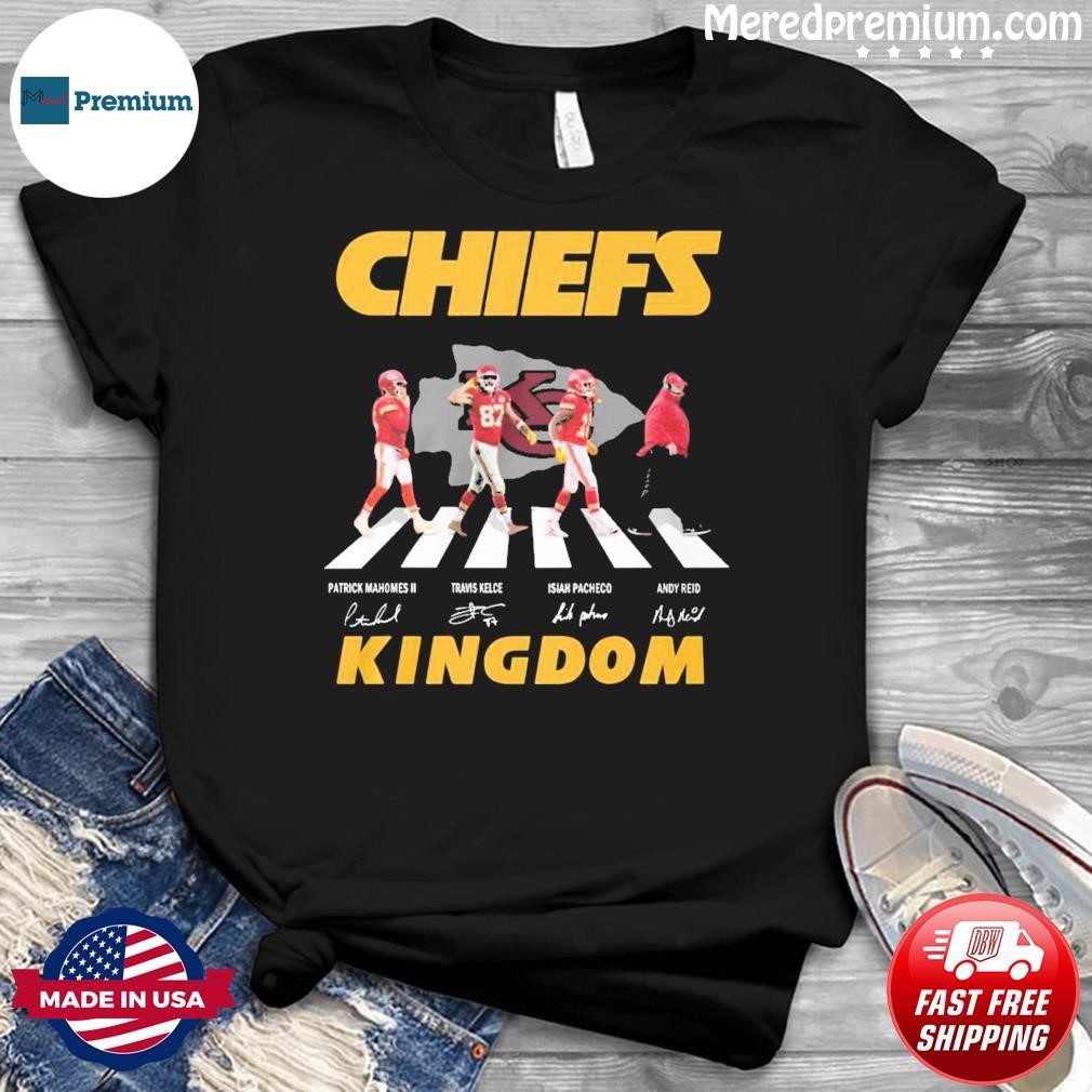 Chiefs Kingdom Isiah Pacheco Travis Kelce Patrick Mahomes And Andy Reid Abbey Road Signatures Shirt