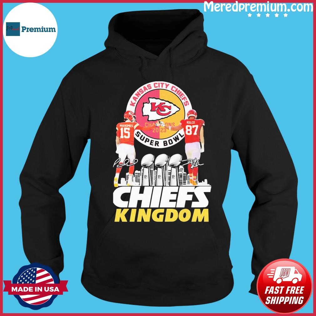 Chiefs Kingdom Patrick Mahomes And Trvis Kelce Super Bowl Champions 2023 Skyline Shirt Hoodie.jpg