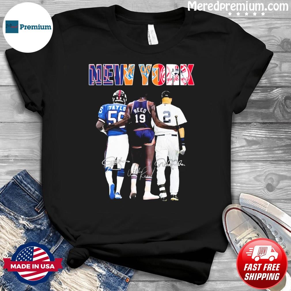 New York Sport Lawrence Taylor Willis Reed And Derek Jeter Signatures Shirt