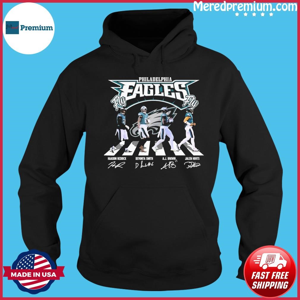 Philadelphia Eagles Fly Eagles Fly Haason Reddick Devonta Smith Aj Brown And Jalen Hurts Abbey Road Signatures Shirt Hoodie.jpg