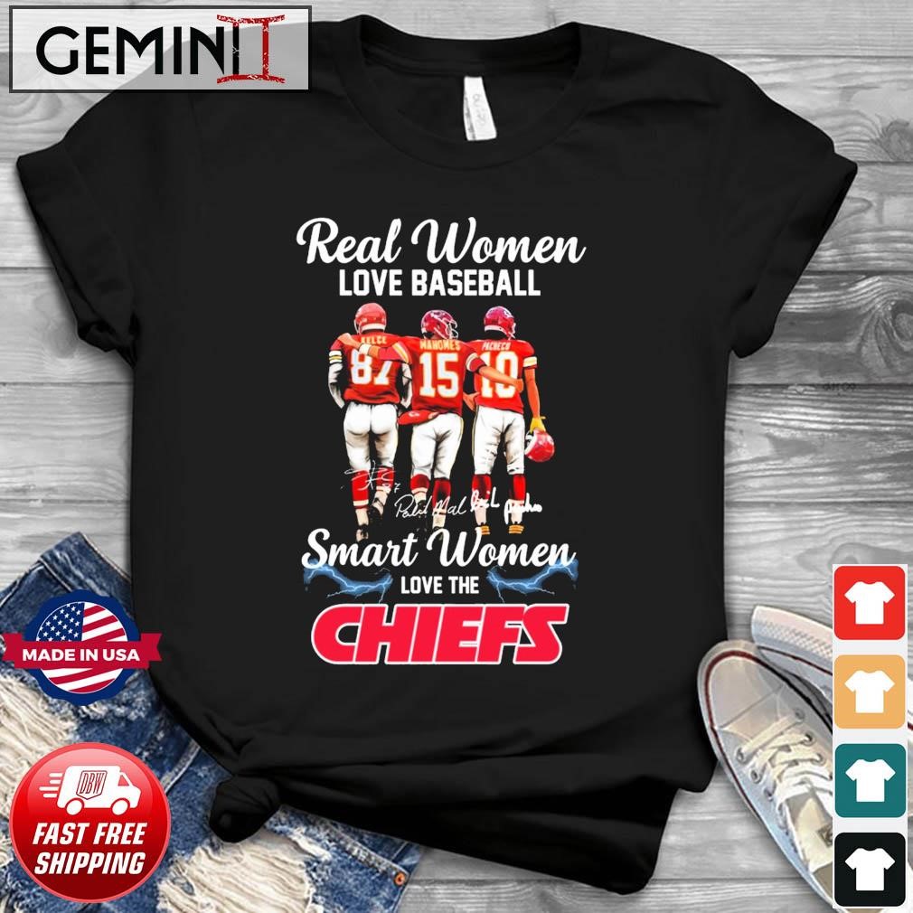 Real Women Love Football Smart Women Love The Chiefs Travis Kelce Patrick Mahomes And Isiah Pacheco Signatures Shirt