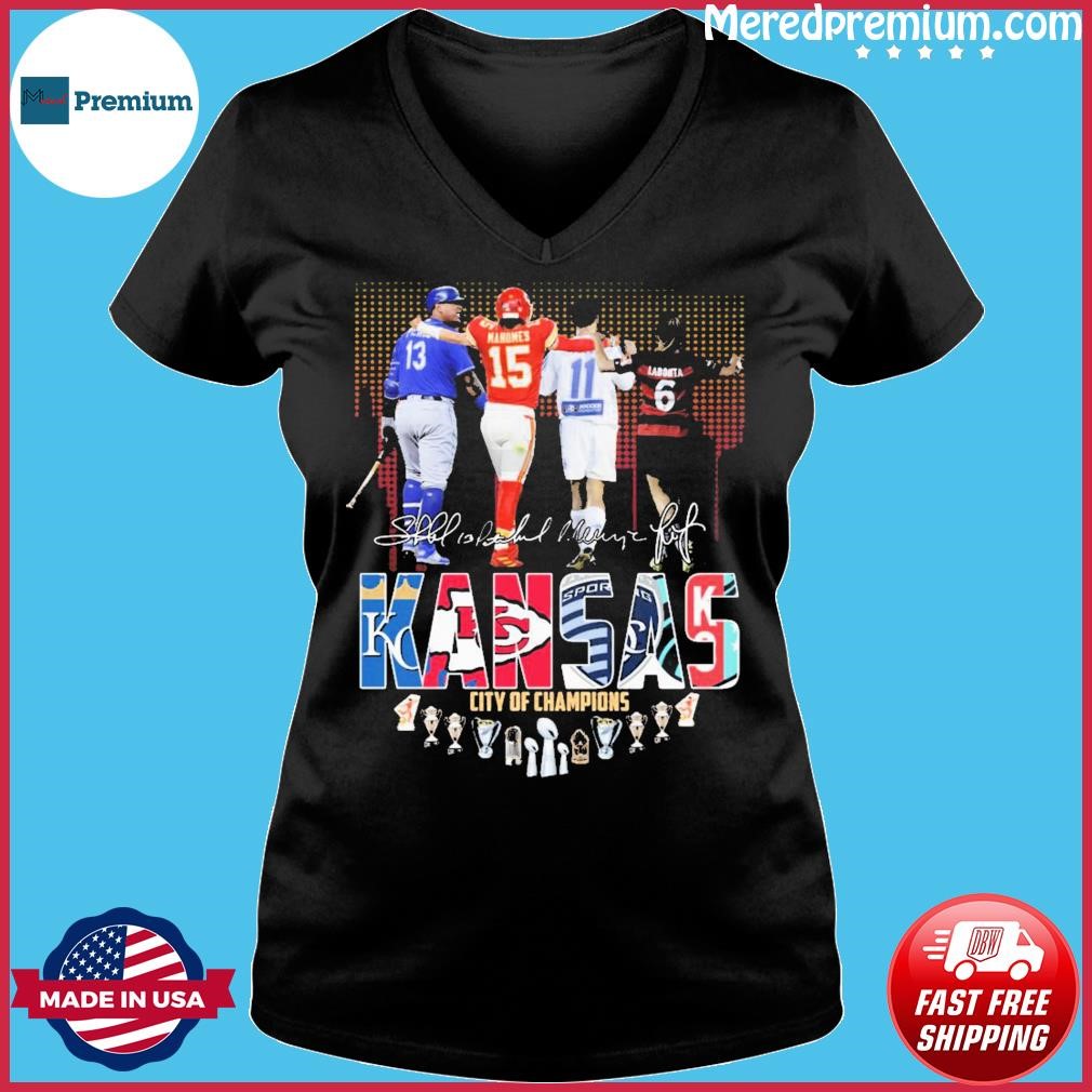 Official kansas city of champions Salvador Perez Patrick Mahomes Khiry  Shelton Lo'eau LaBonta signatures shirt, hoodie, sweater, long sleeve and  tank top