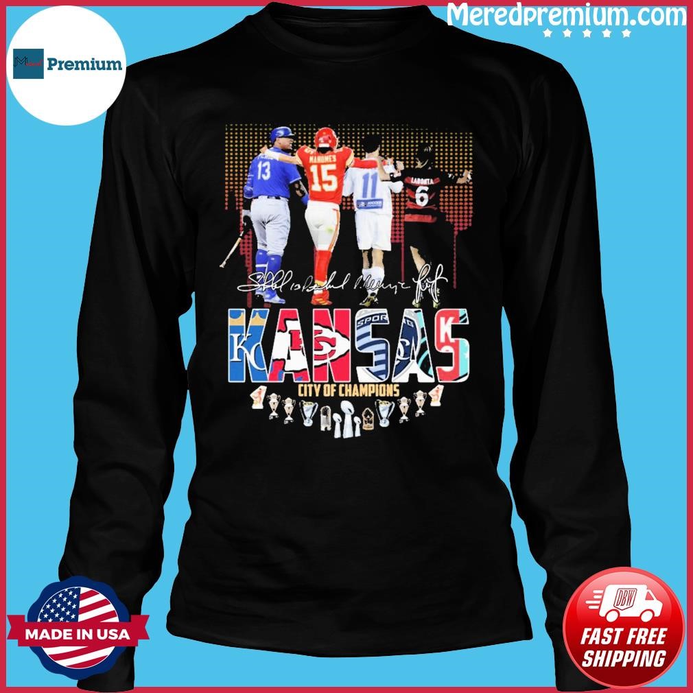 Official kansas city of champions Salvador Perez Patrick Mahomes Khiry  Shelton Lo'eau LaBonta signatures shirt, hoodie, sweater, long sleeve and  tank top