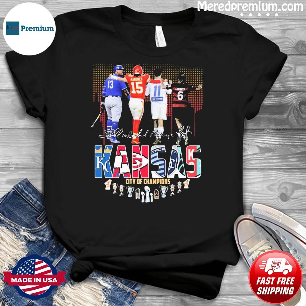 Official kansas city of champions Salvador Perez Patrick Mahomes Khiry  Shelton Lo'eau LaBonta signatures shirt, hoodie, sweater, long sleeve and  tank top