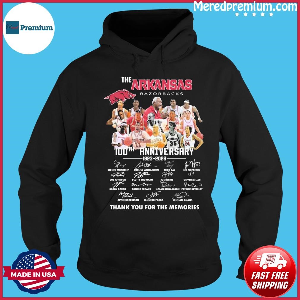 The Arkansas Men's Basketball 100th Anniversary 1923-2023 Thank You For The Memories Signatures Shirt Hoodie.jpg