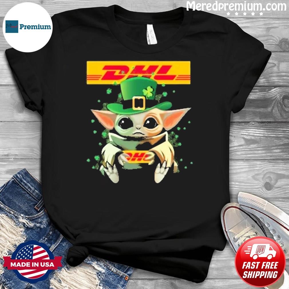 Baby Yoda Hug DHL Logo St Patrick's Day Shirt