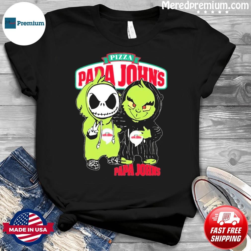 Friends Jack Skellington And Grinch Papa John's Pizza Logo Shirt