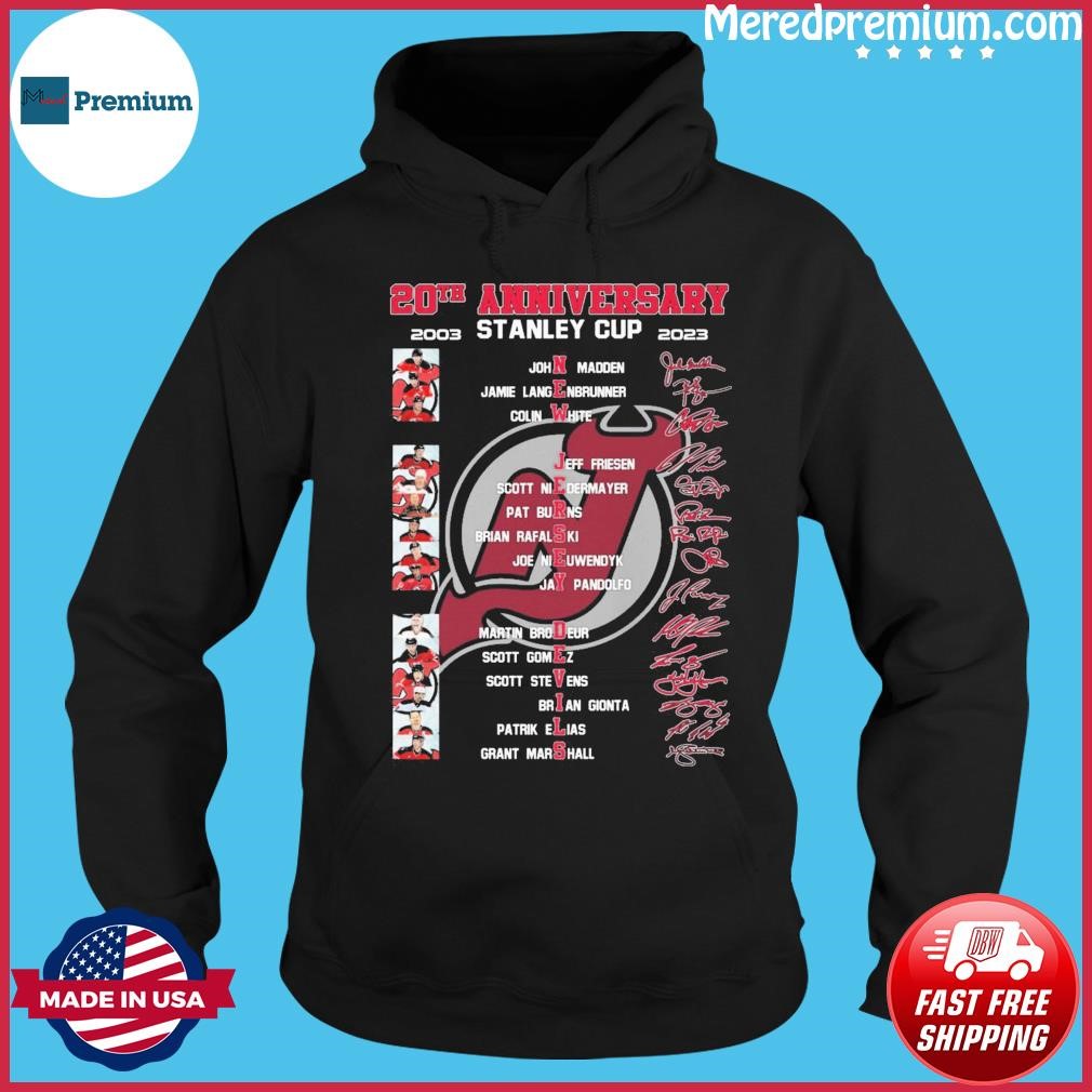 New Jersey Devils 20th Anniversary 2003-2023 Stanley Cup Champions Signatures Shirt Hoodie.jpg