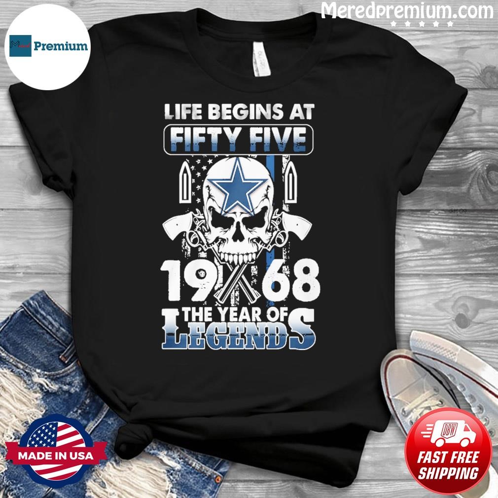 Official Dallas Cowboys Life Begins At fifty Five 1968 The Year Of Legends American Flag Vintage Shirt