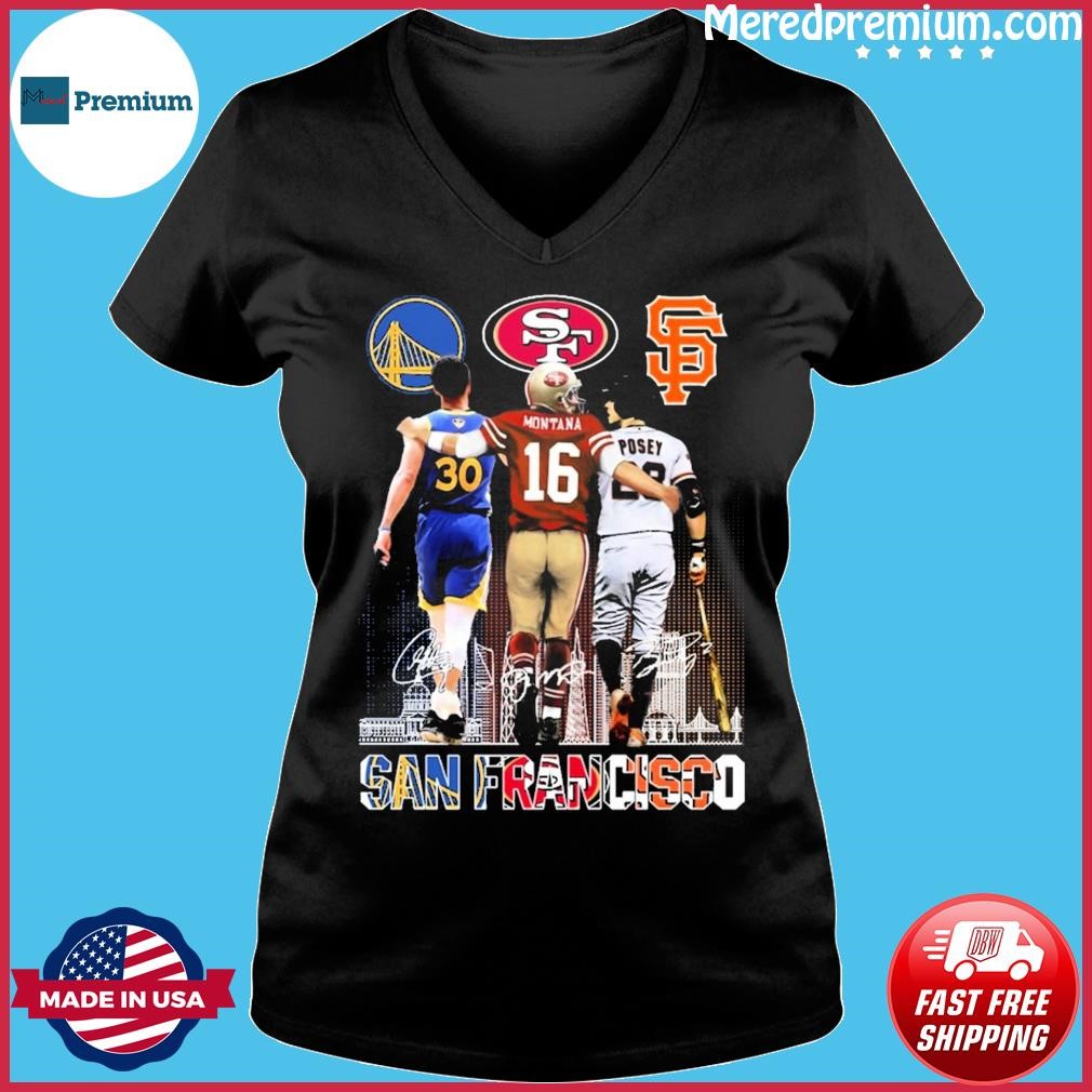 Official Logo San francisco sports stephen curry Joe Montana and buster  posey signatures skyline 2023 Shirt, hoodie, sweater, long sleeve and tank  top