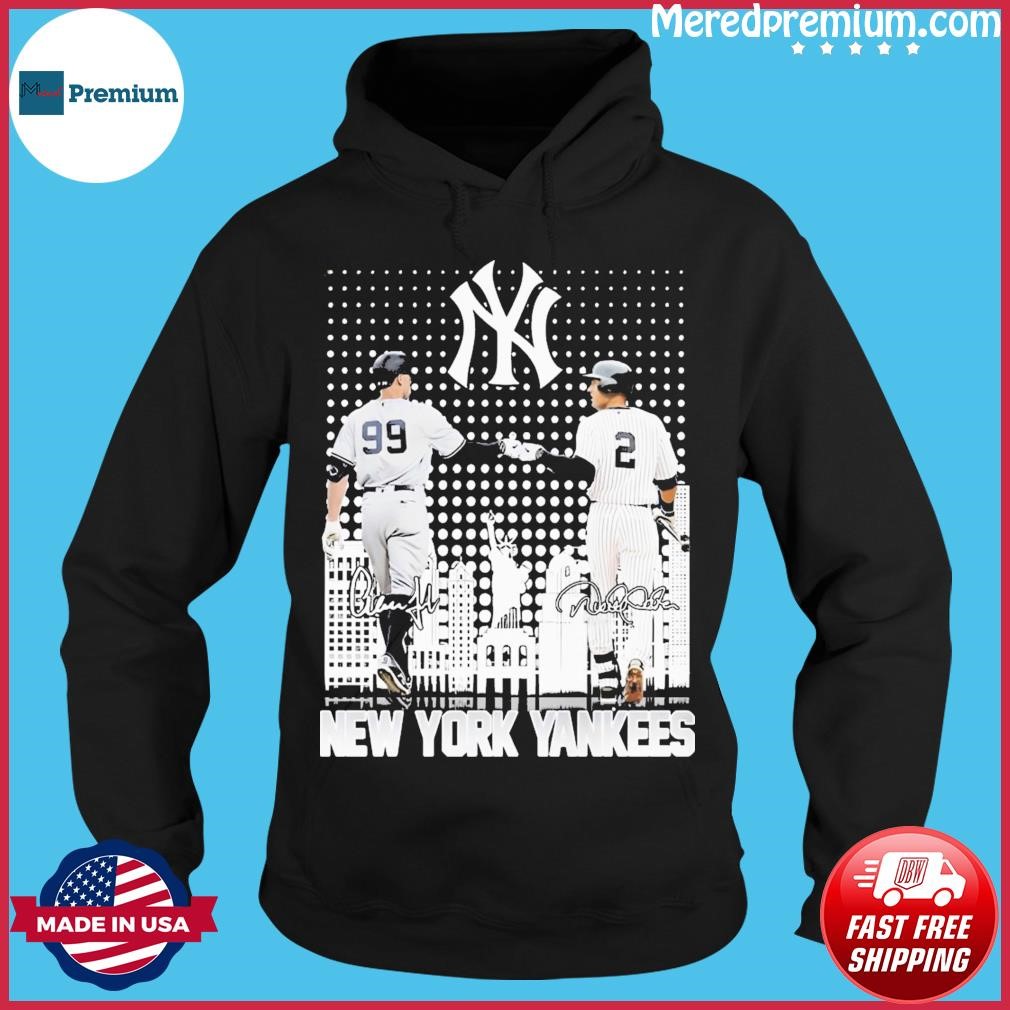 99 aaron judge and 2 derek jeter new york yankees skyline signatures shirt,  hoodie, sweater, long sleeve and tank top