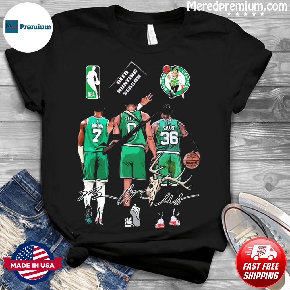 Boston Celtics Jaylen Brown Jayson Tatum And Marcus Smart Deer Hunting  Season Signatures Shirt - Shibtee Clothing